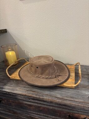 Barmah Australia Brown Leather Outback Hat Foldaway Bronco 1060 Cowboy Hat Large